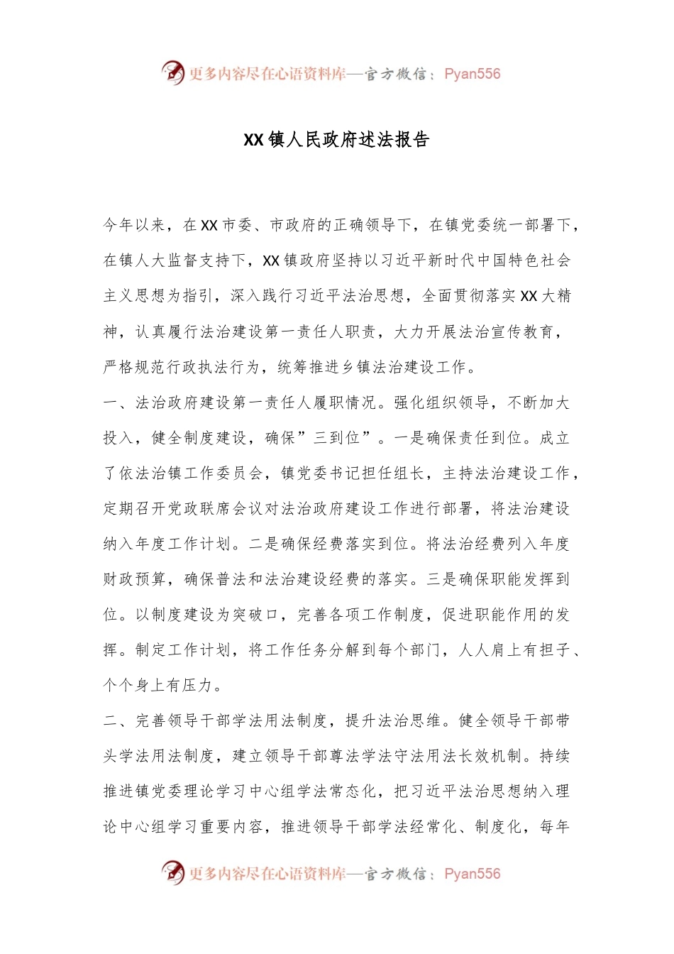 XX镇人民政府述法报告.docx_第1页