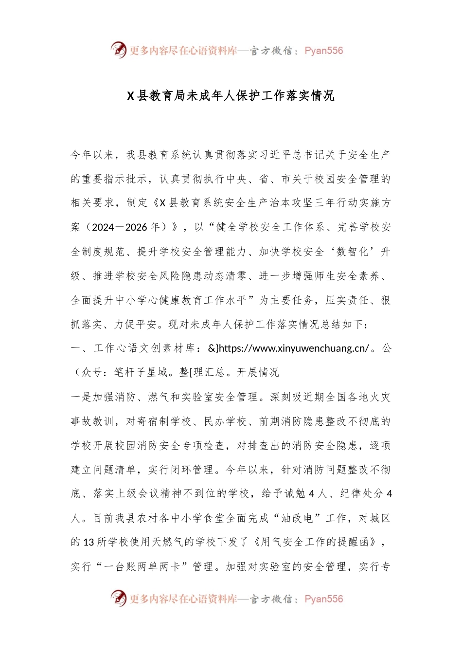 X县教育局未成年人保护工作落实情况.docx_第1页