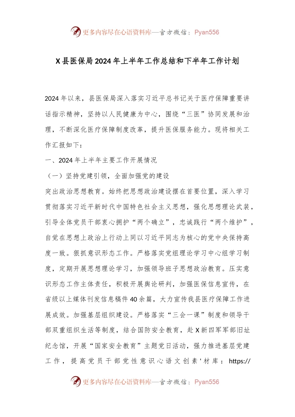X县医保局2024年上半年工作总结和下半年工作计划.docx_第1页