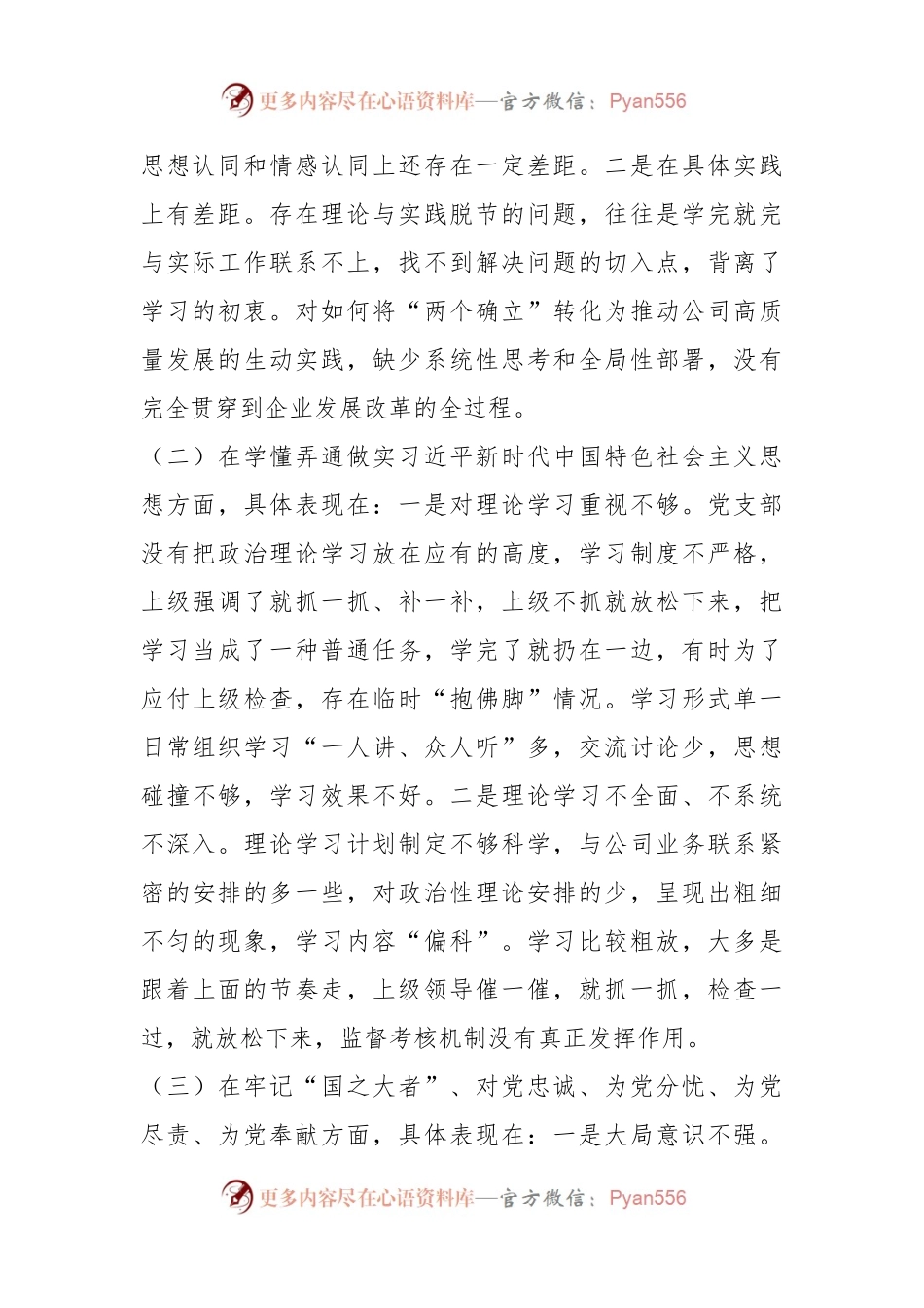 X国企公司党支部班子在本年度组织生活会对照检查材料.docx_第2页