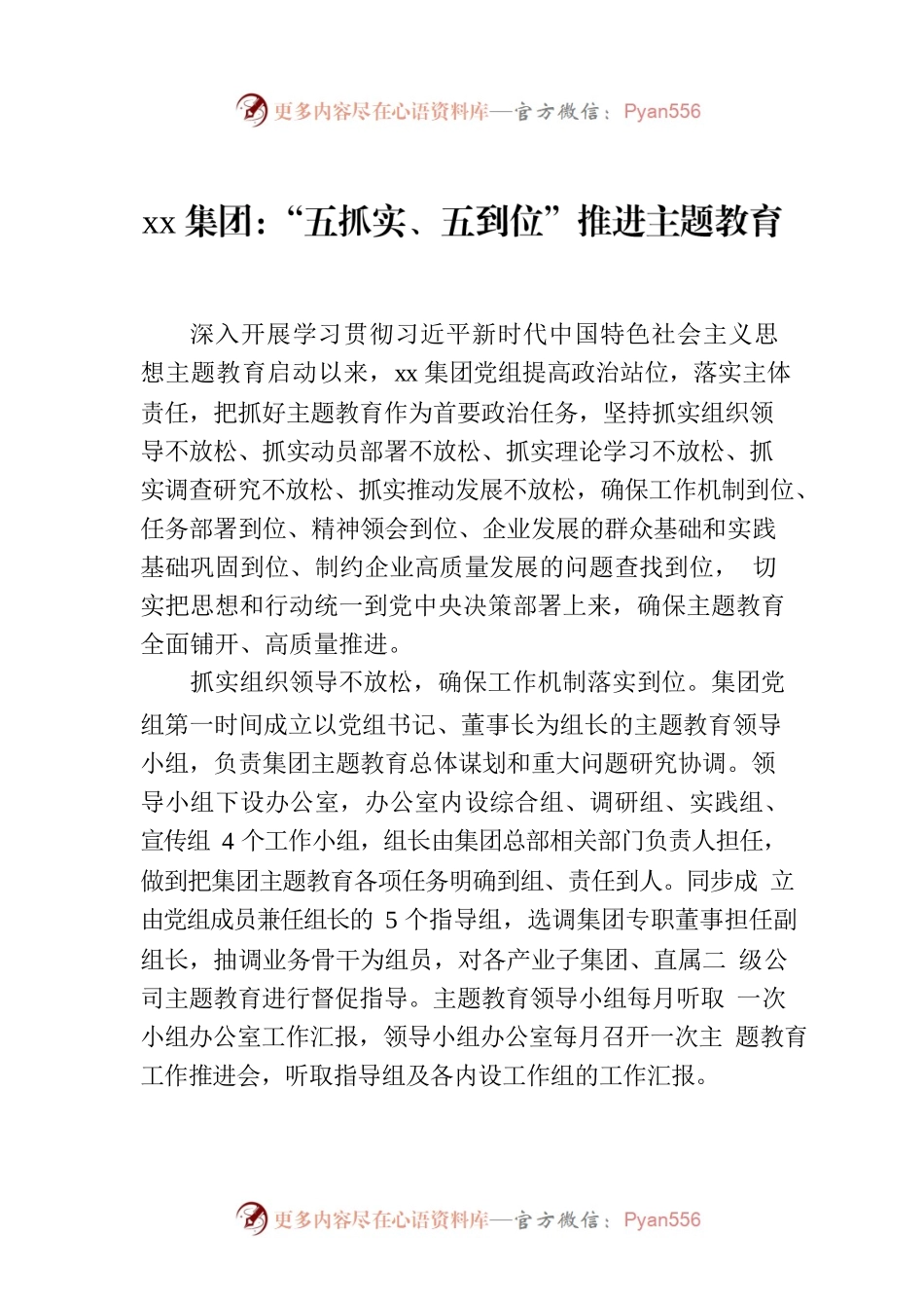 xx集团：“五抓实、五到位”推进主题教育.docx_第1页