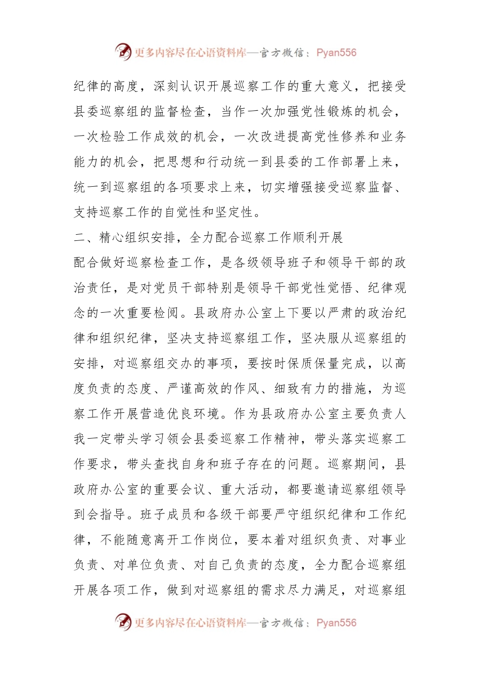 X县政府办公室主任在巡查组进驻暨巡察动员会上的表态发言.docx_第2页