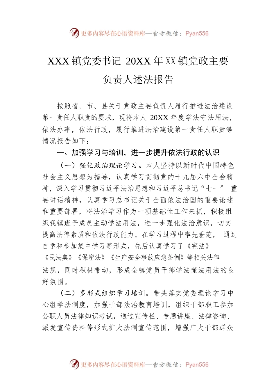 XX镇党委书记20XX年度乡镇党政主要负责人述法报告（202202X7）.docx_第1页