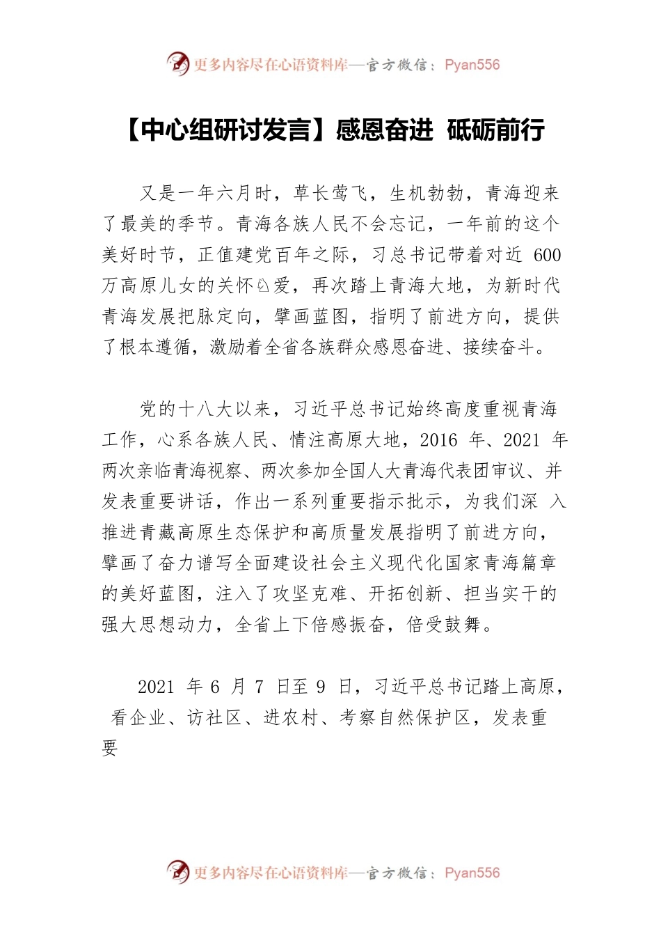 【中心组研讨发言】感恩奋进 砥砺前行.docx_第1页