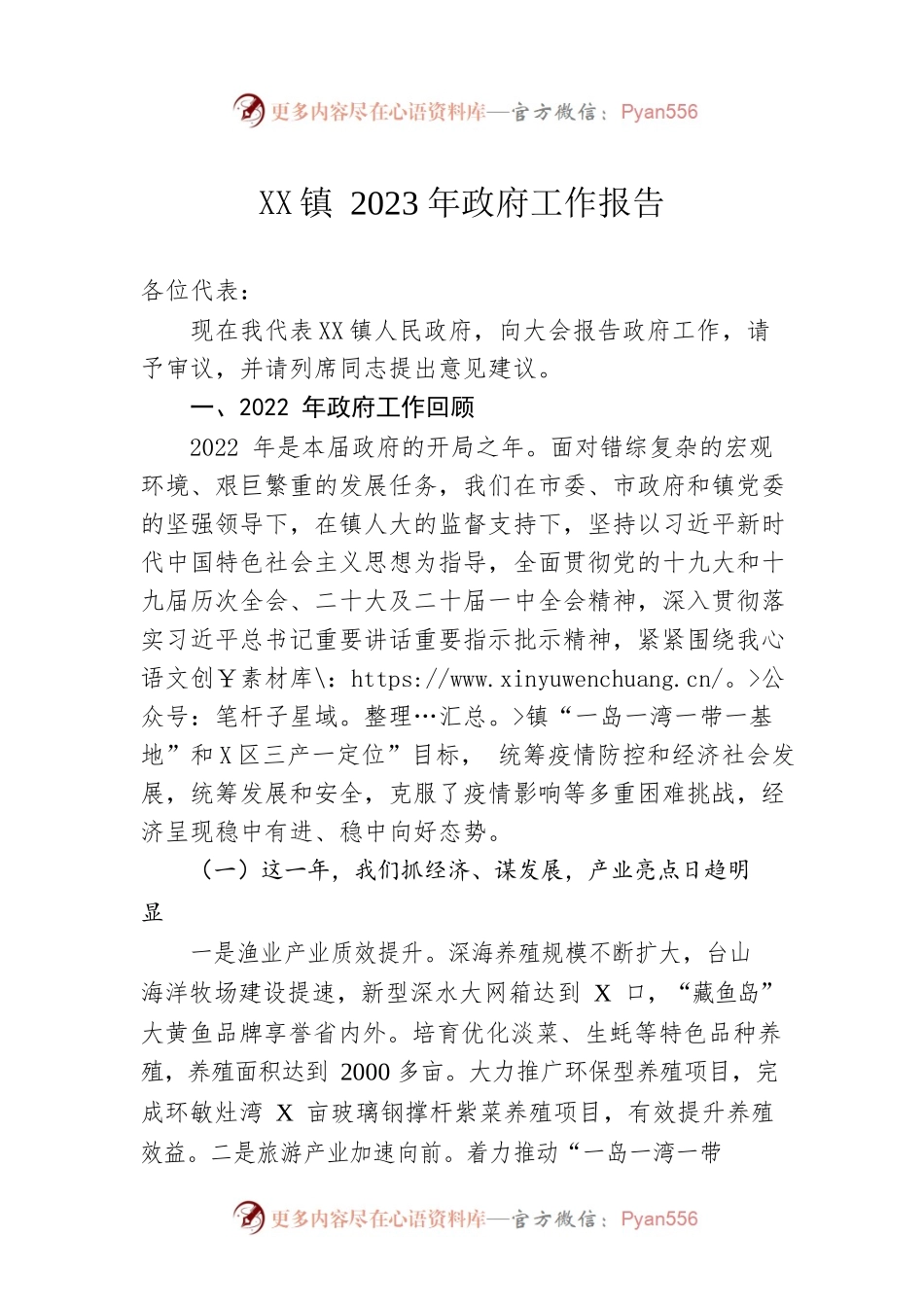 XX镇2023年政府工作报告（20230103-仅供阅读）.docx_第1页