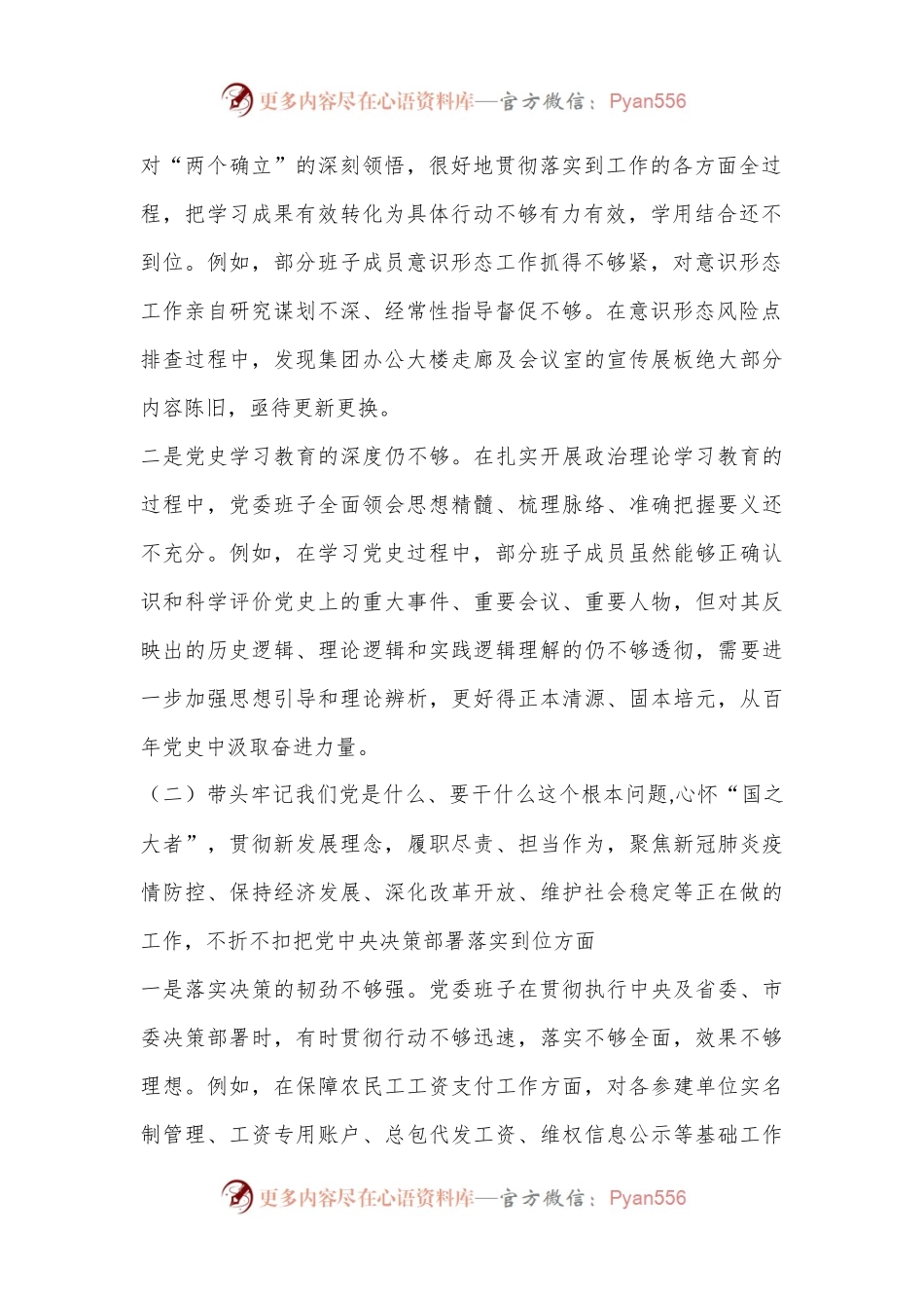 XX集团公司党委班子2023年度六个带头民主生活会对照检查材料.docx_第2页
