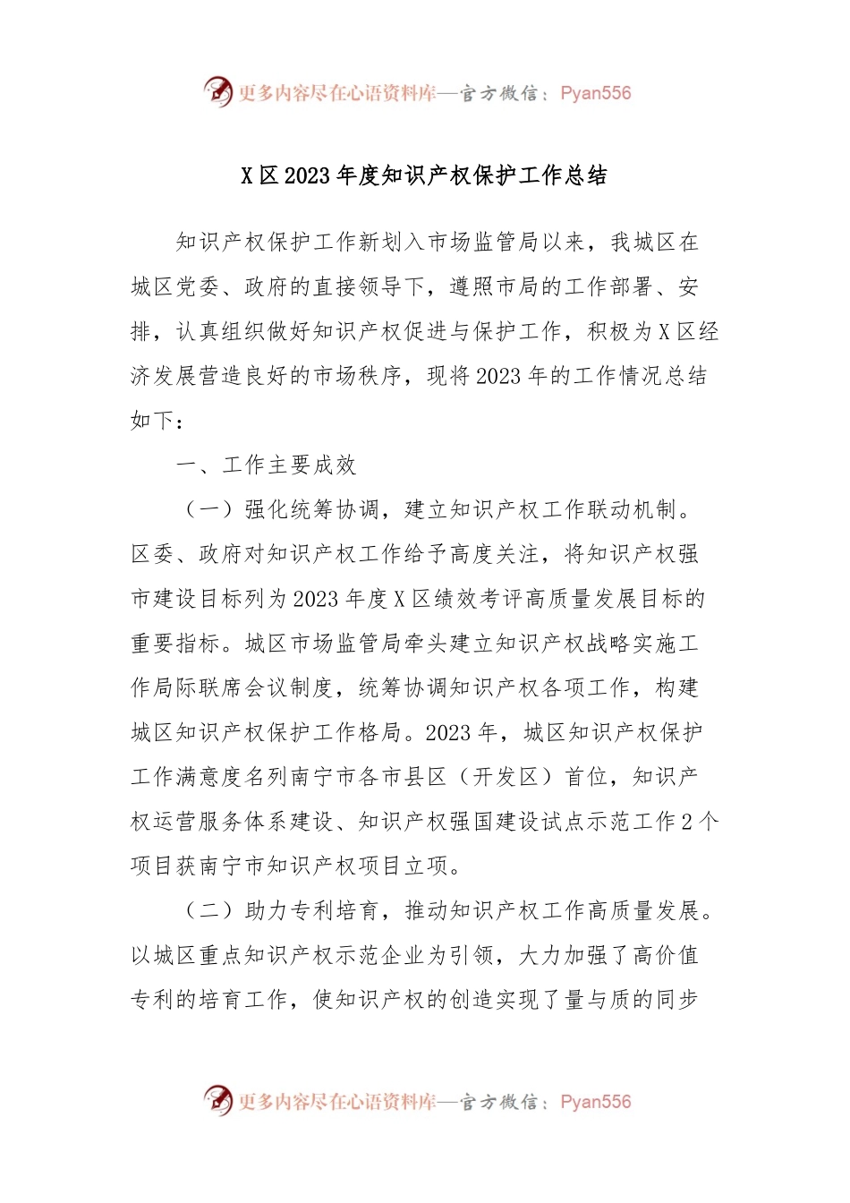 X区2023年度知识产权保护工作总结.docx_第1页