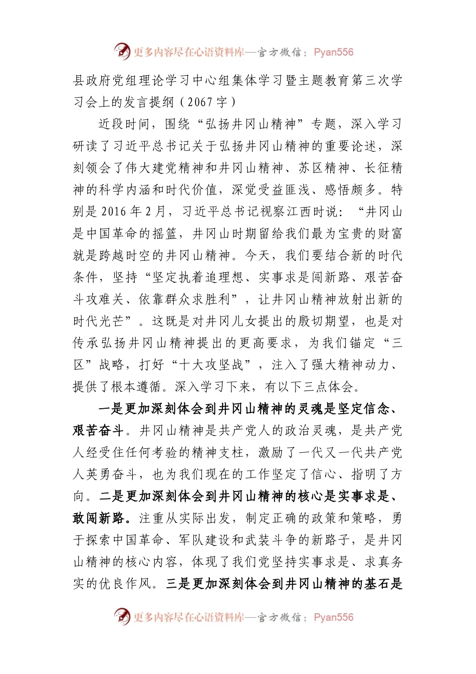 “弘扬井冈山精神”专题学习会上的发言提纲（2067字）.docx_第1页