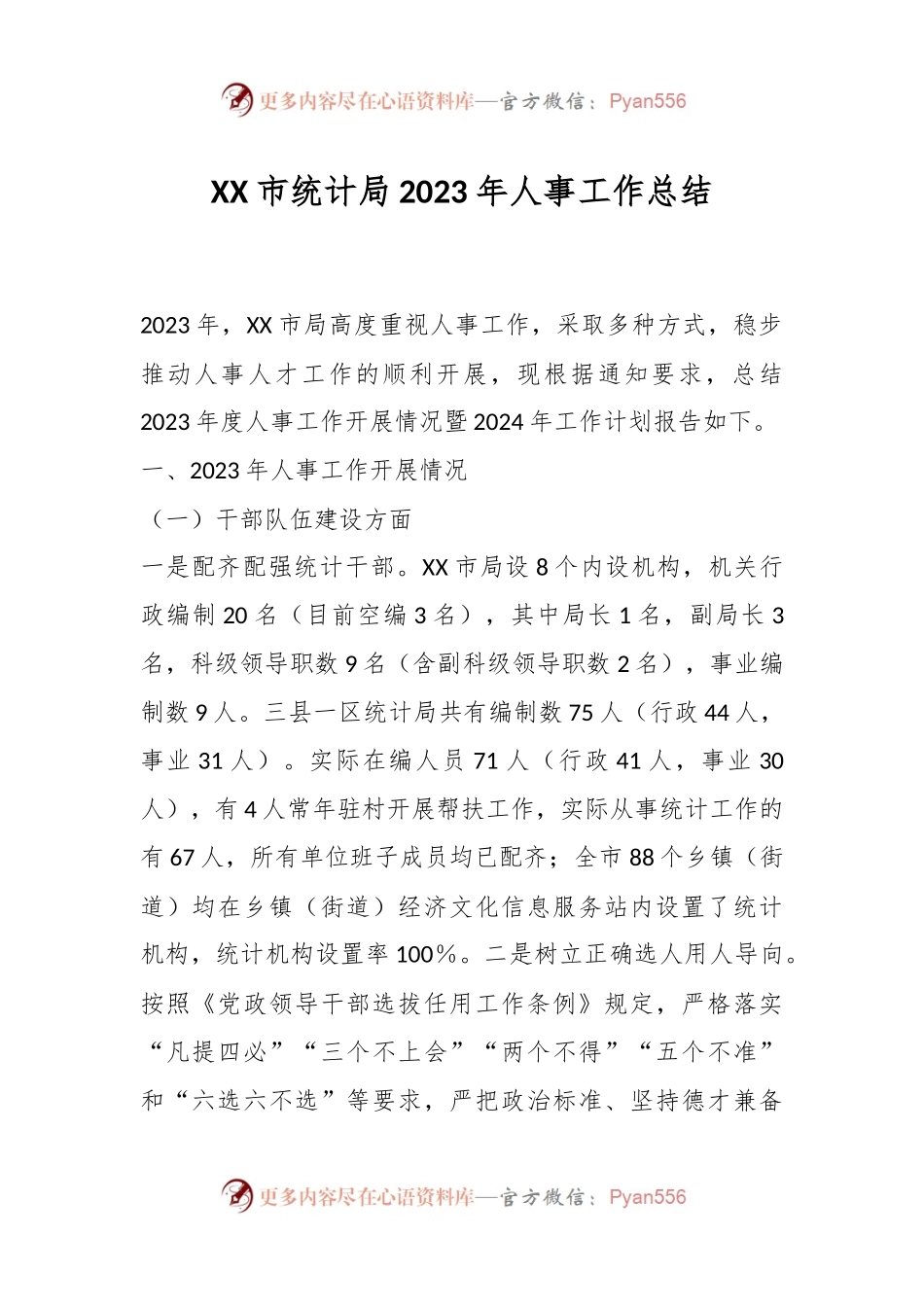 XX市统计局2023年人事工作总结.docx_第1页