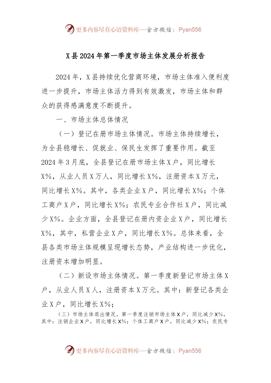 X县2024年第一季度市场主体发展分析报告.docx_第1页