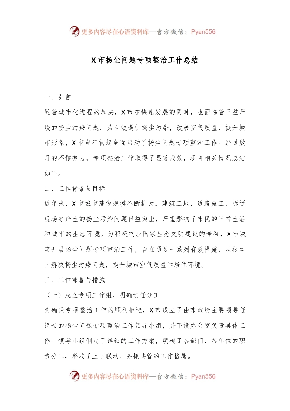 X市扬尘问题专项整治工作总结.docx_第1页