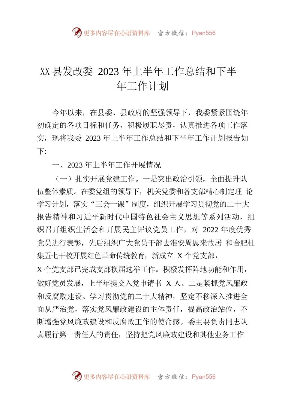 X县发改委2023年上半年工作总结和下半年工作计划.docx_第1页