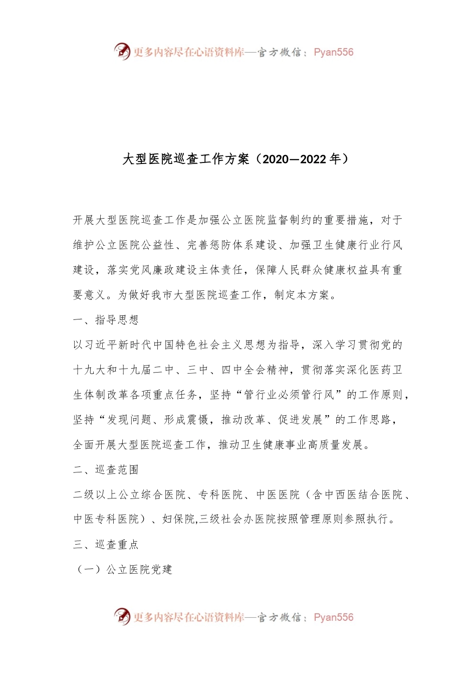 _大型医院巡查工作方案（2020—2022年）.docx_第1页