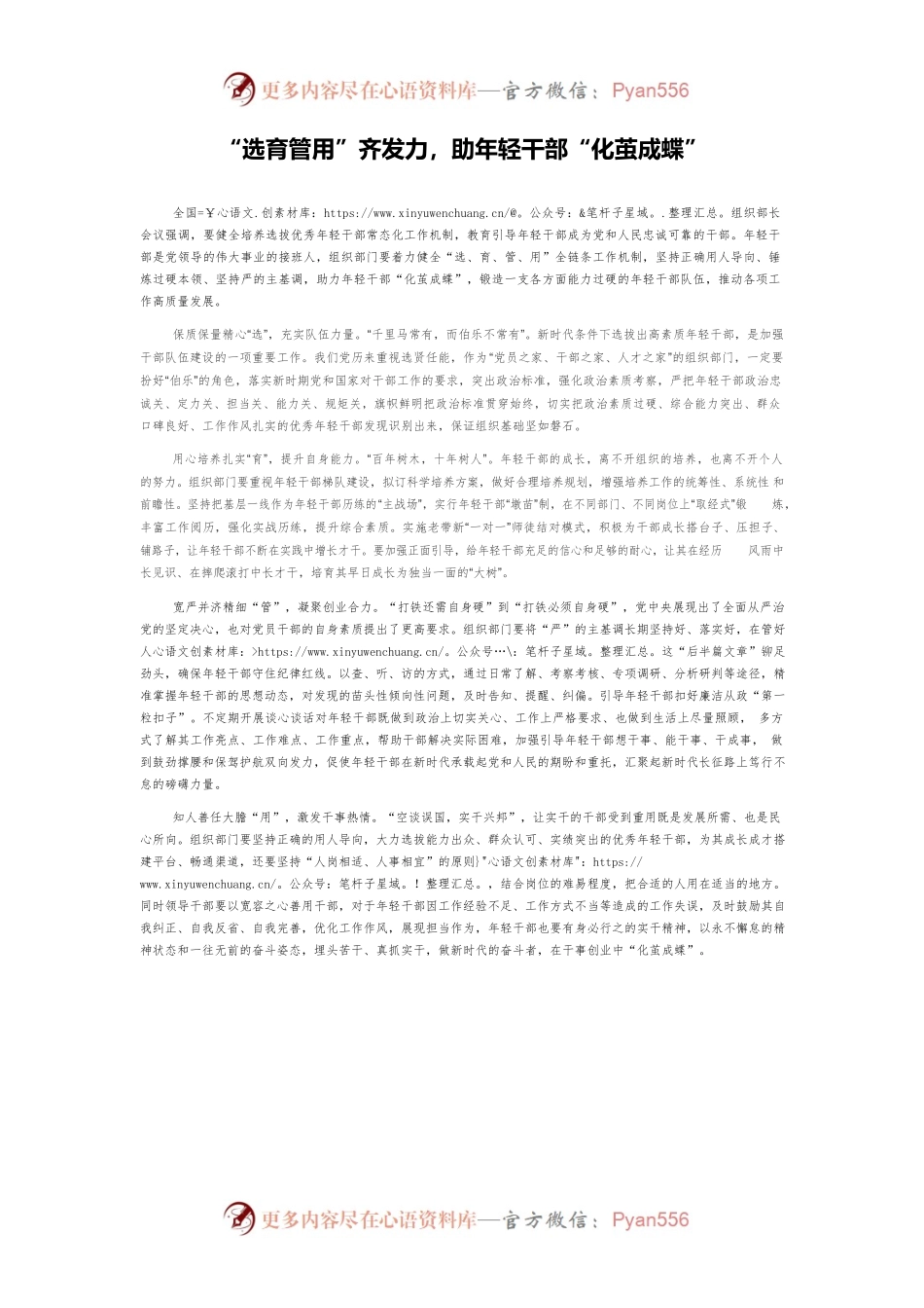 “选育管用”齐发力，助年轻干部“化茧成蝶”.docx_第1页