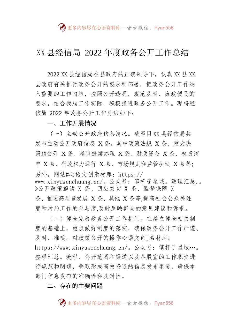 X县经信局2022年度政务公开工作总结（20221219）.docx_第1页