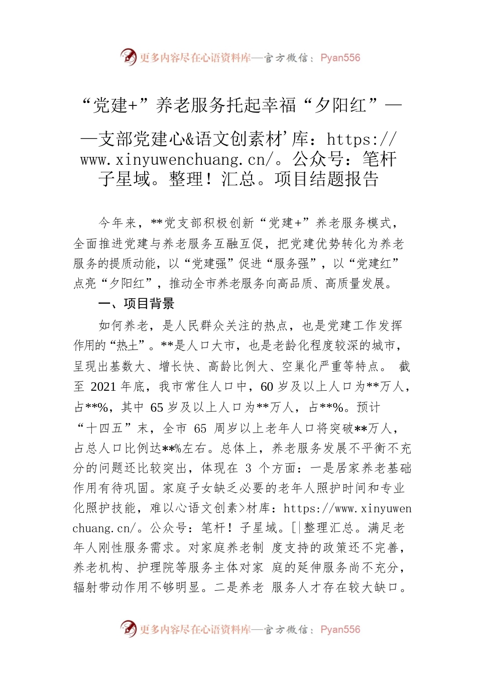 “党建 ”养老服务托起幸福“夕阳红”——支部党建项目结题报告.docx_第1页