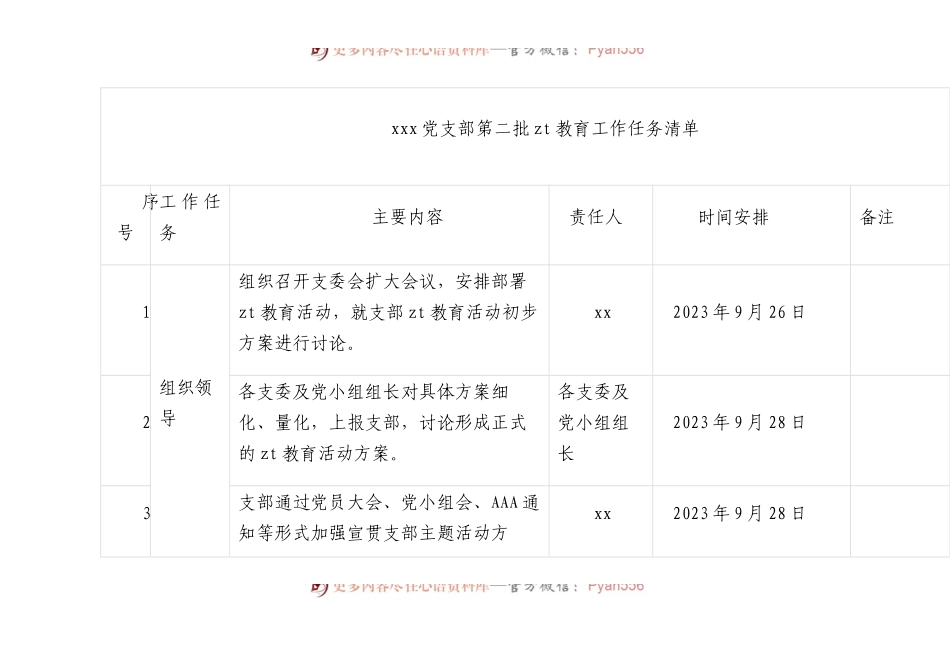X党支部第二批主题教育工作任务清单.docx_第1页