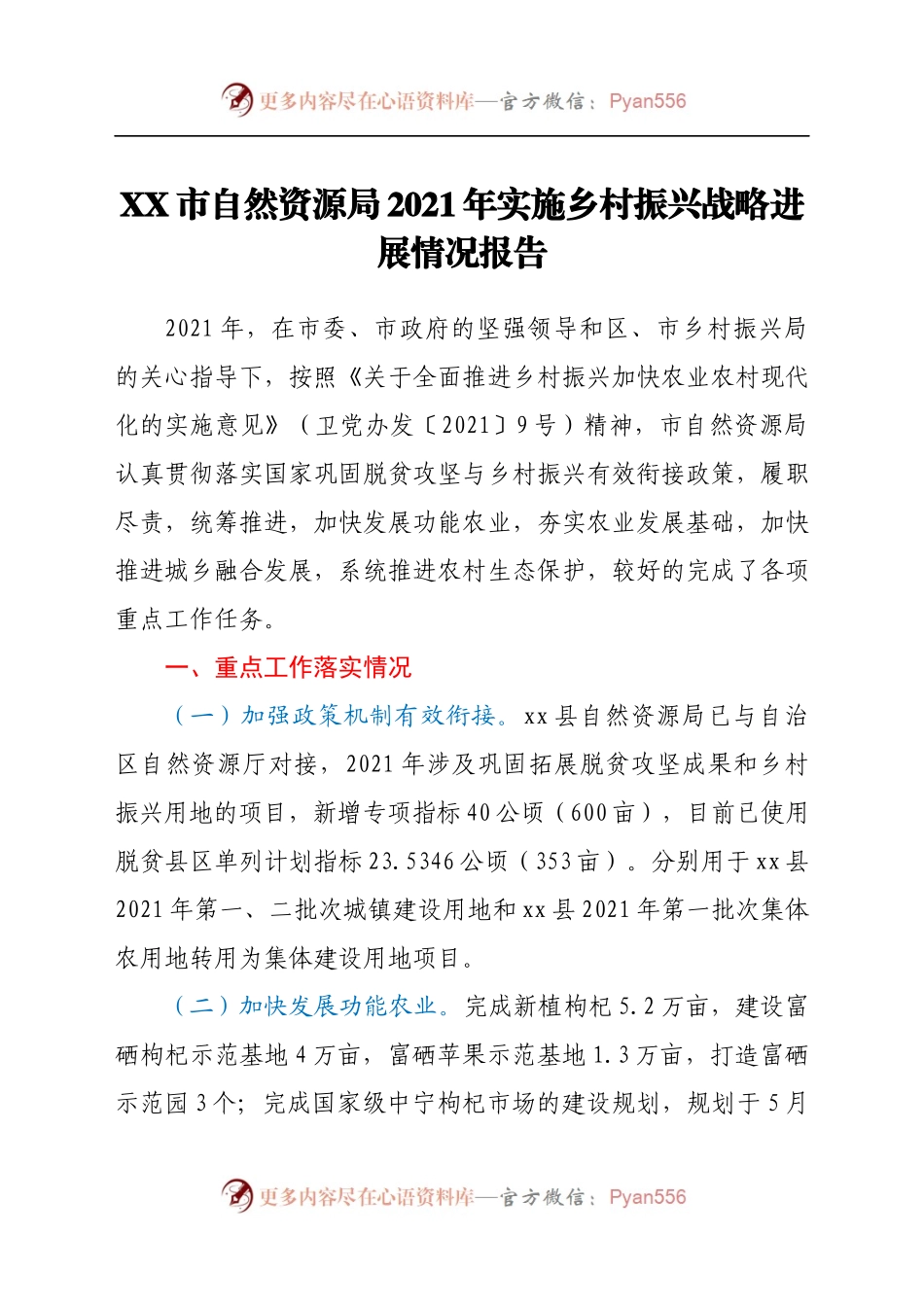 XX市自然资源局2021年实施乡村振兴战略进展情况报告.docx_第1页