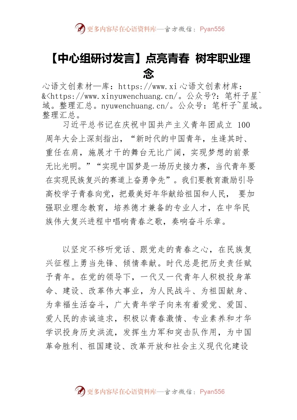 【中心组研讨发言】点亮青春 树牢职业理念.docx_第1页