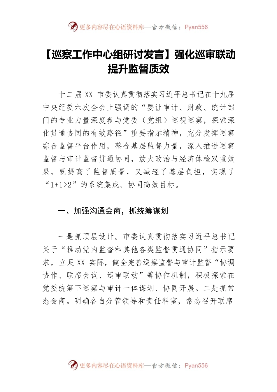 【巡察工作中心组研讨发言】强化巡审联动 提升监督质效.docx_第1页