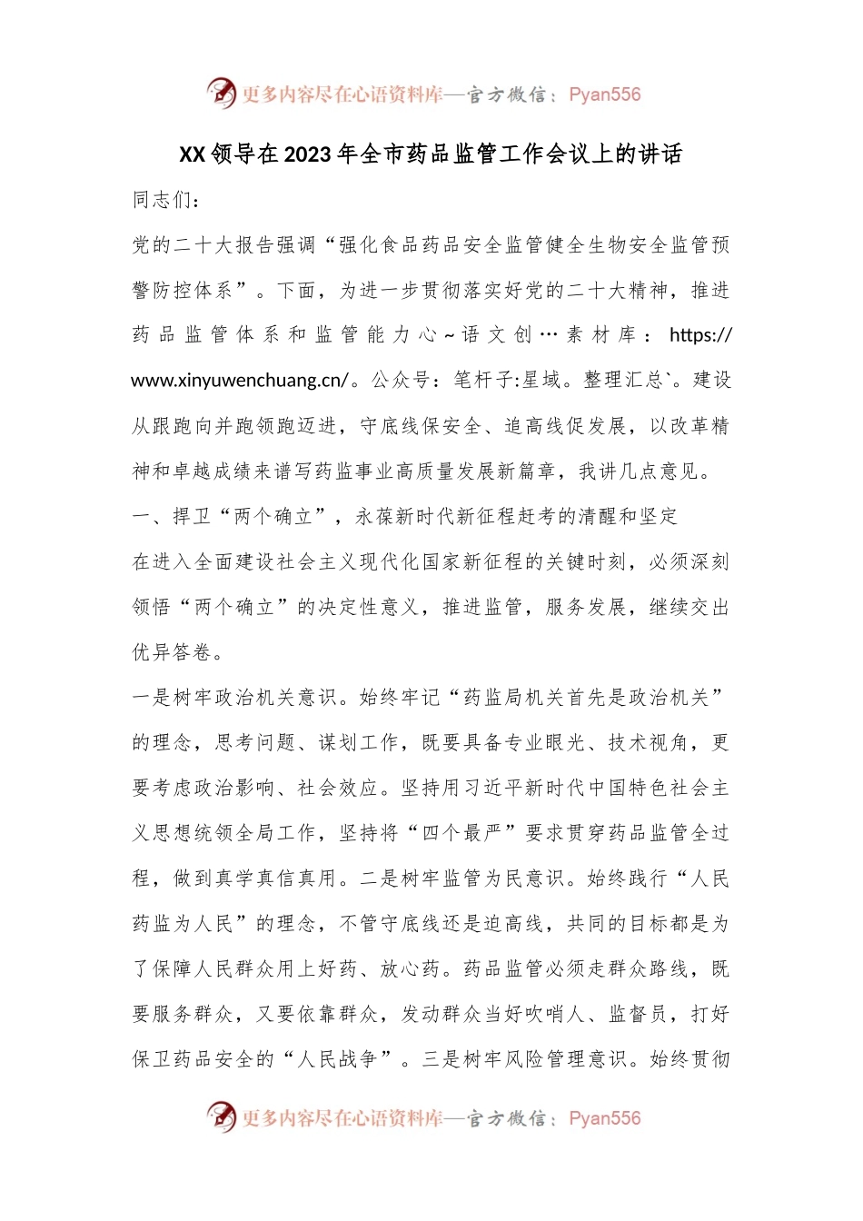 XX领导在2023年全市药品监管工作会议上的讲话.docx_第1页