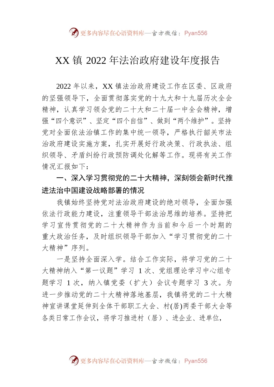 XX镇2022年法治政府建设年度报告（20230109）.docx_第1页