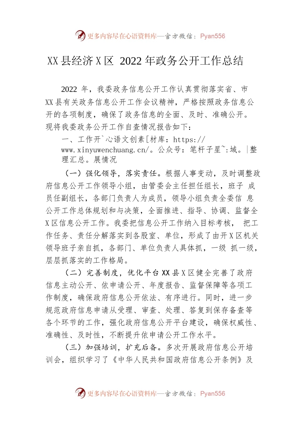 X县经济开发区2022年政务公开工作总结（20221220）.docx_第1页