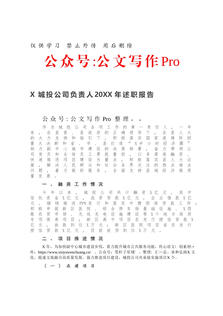 X城投公司负责人20XX年述职报告.docx_第1页