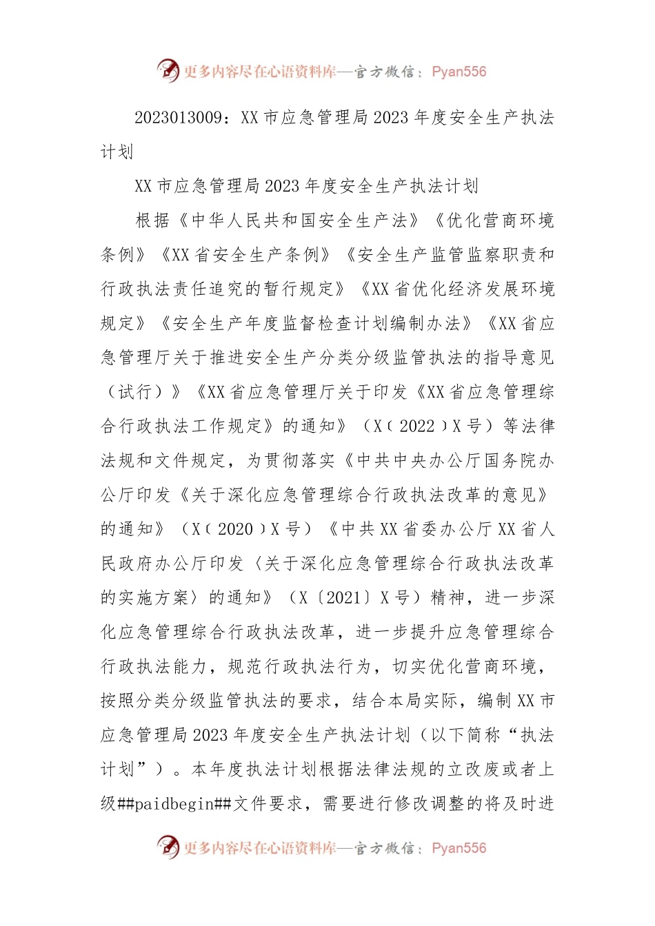 XX市应急管理局2023年度安全生产执法计划.docx_第1页