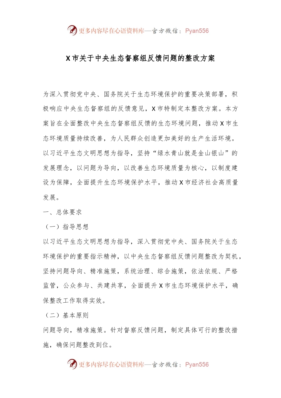 X市关于中央生态督察组反馈问题的整改方案.docx_第1页