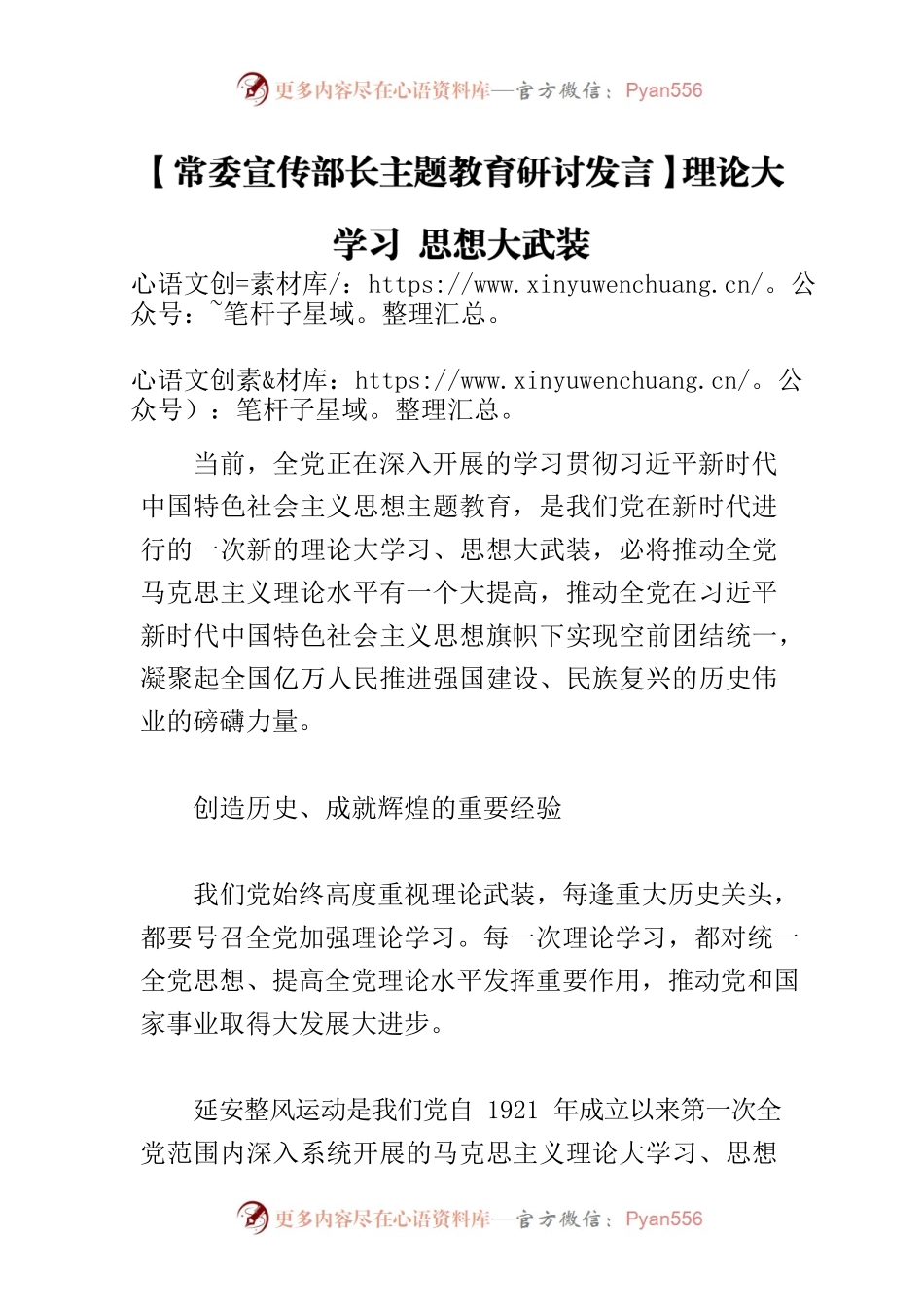 【常委宣传部长主题教育研讨发言】理论大学习 思想大武装.docx_第1页