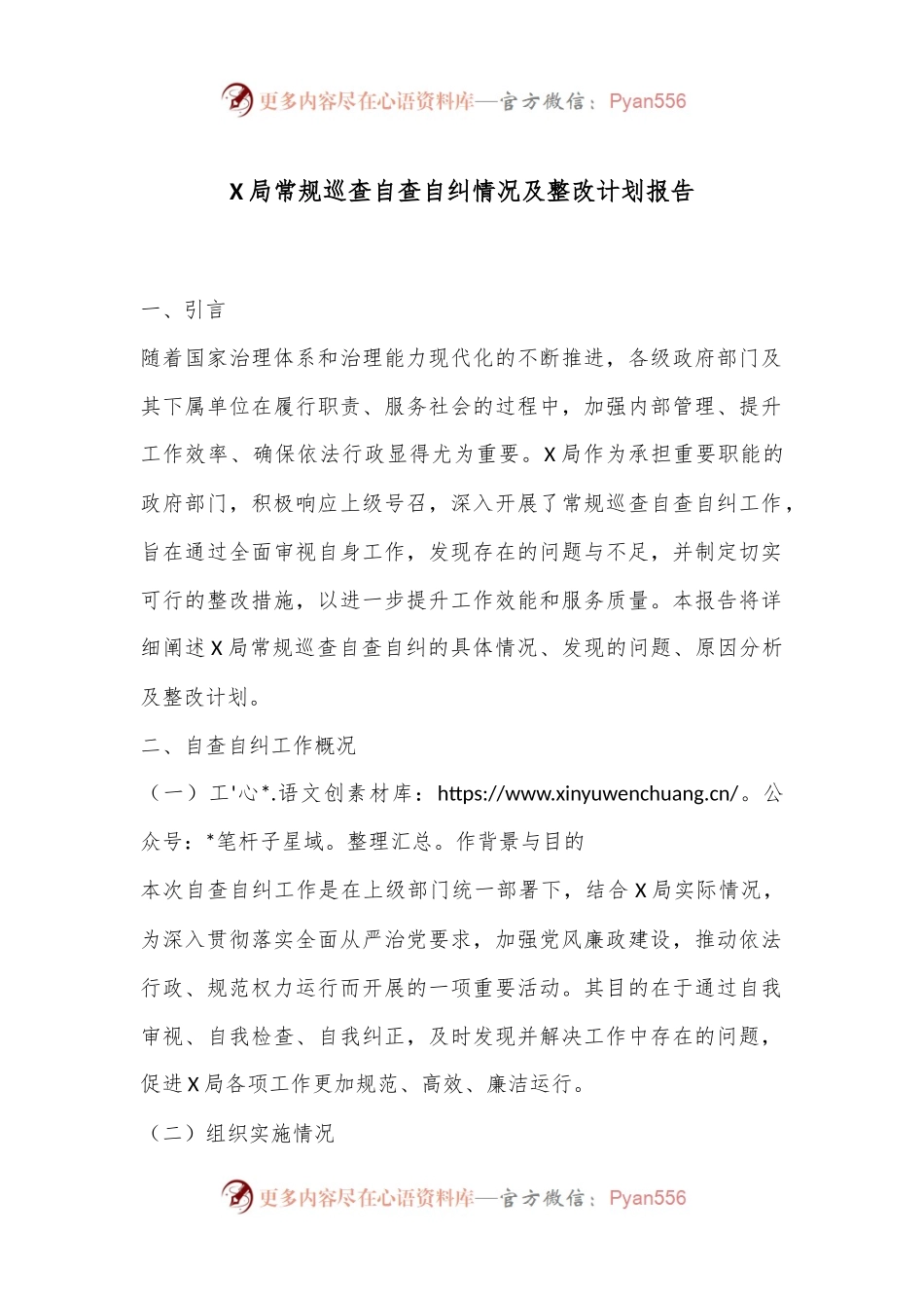 X局常规巡查自查自纠情况及整改计划报告.docx_第1页
