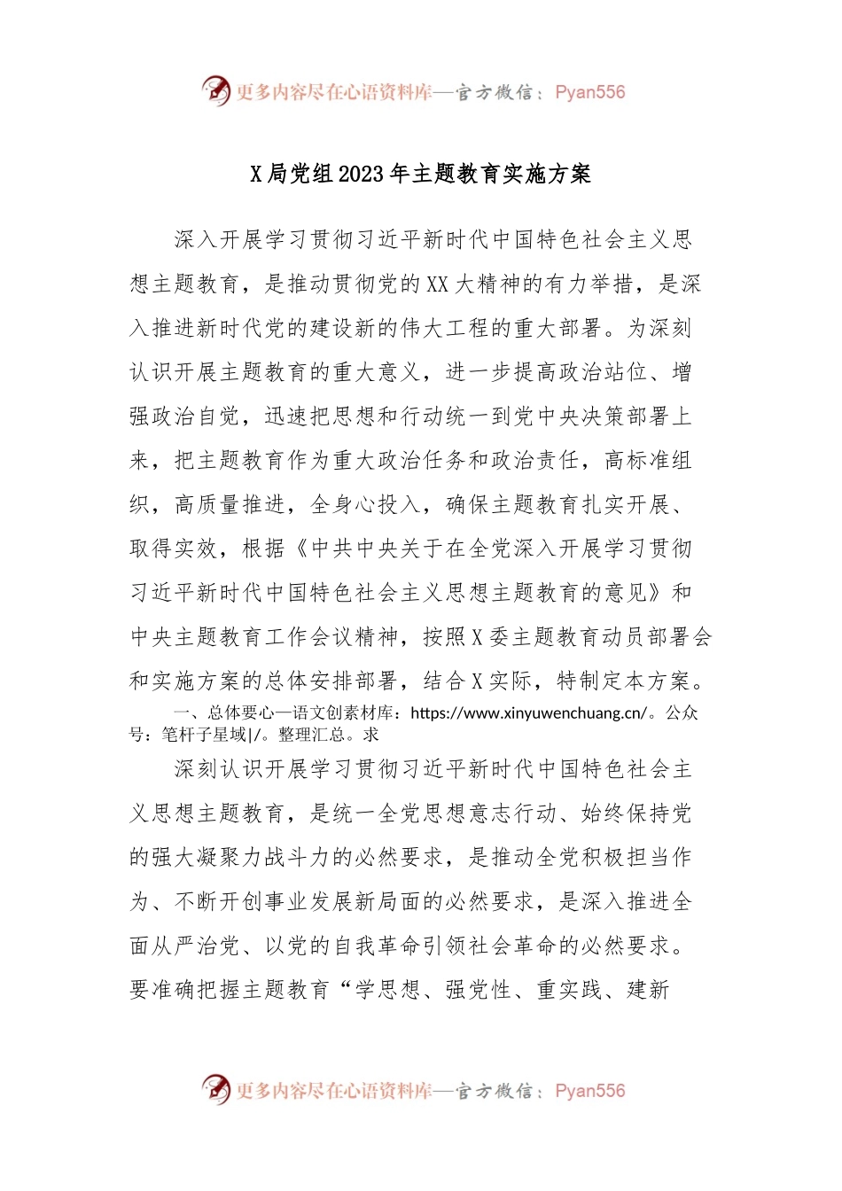 X局党组2023年主题教育实施方案.docx_第1页