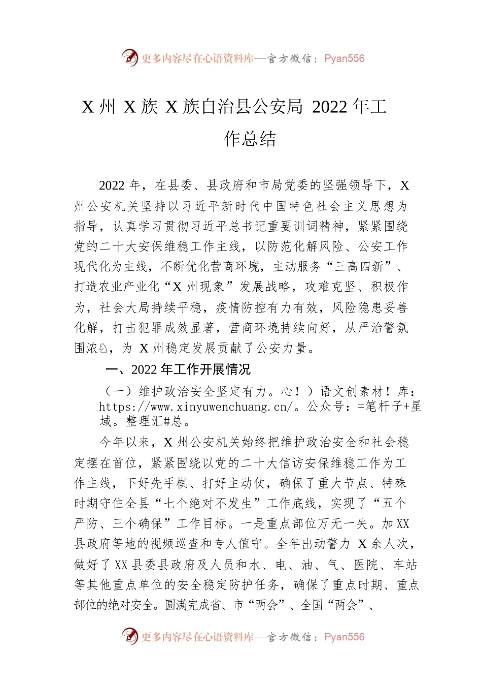 X州X族X族自治县公安局2022年工作总结（20221220）.docx_第1页