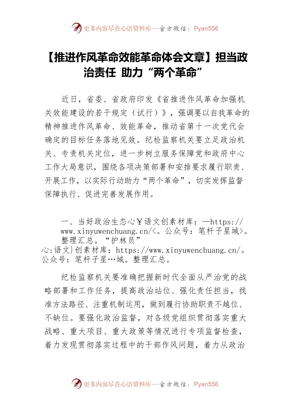 【推进作风革命效能革命体会文章】担当政治责任 助力“两个革命”.docx_第1页