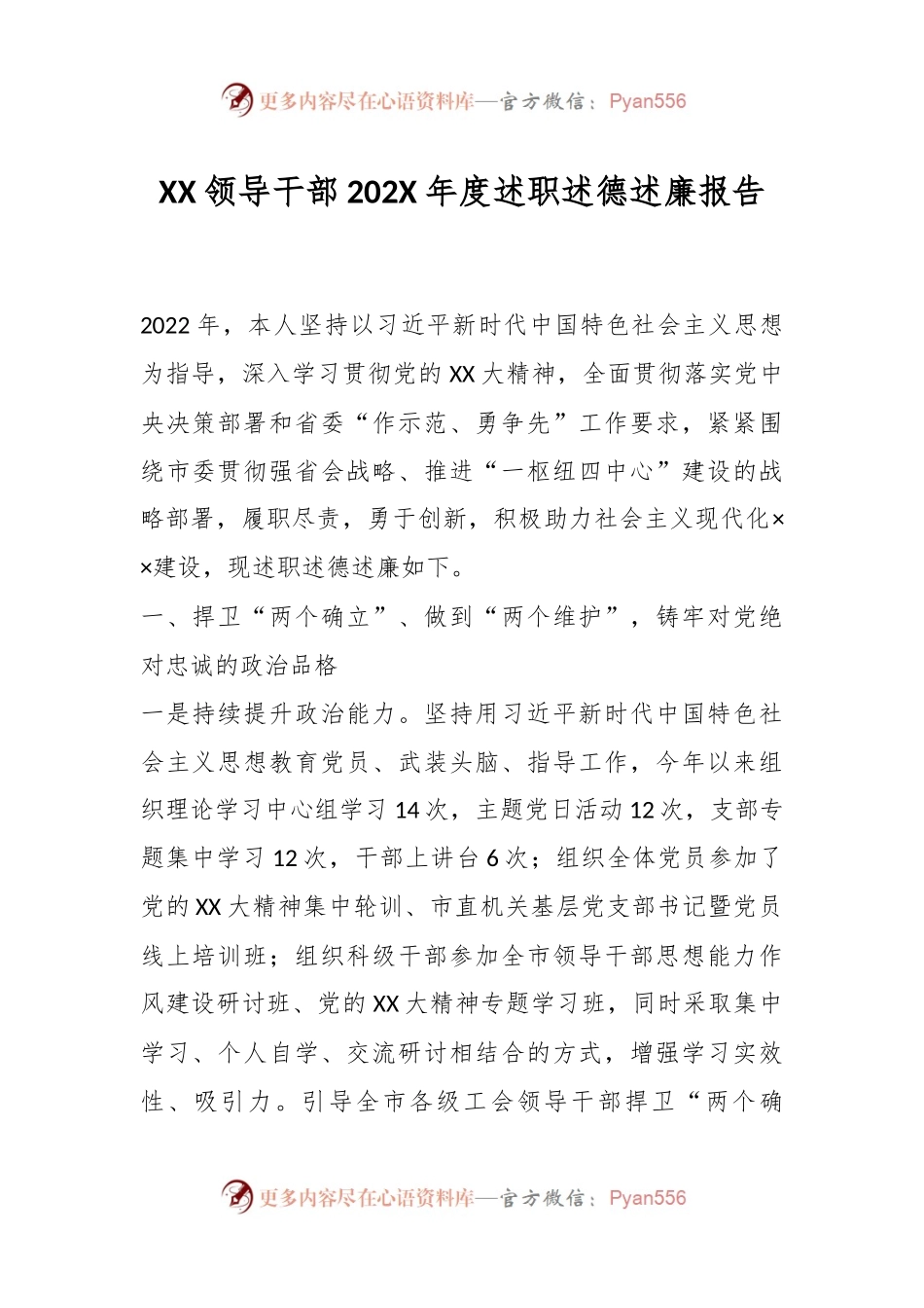 XX领导干部202X年度述职述德述廉报告.docx_第1页