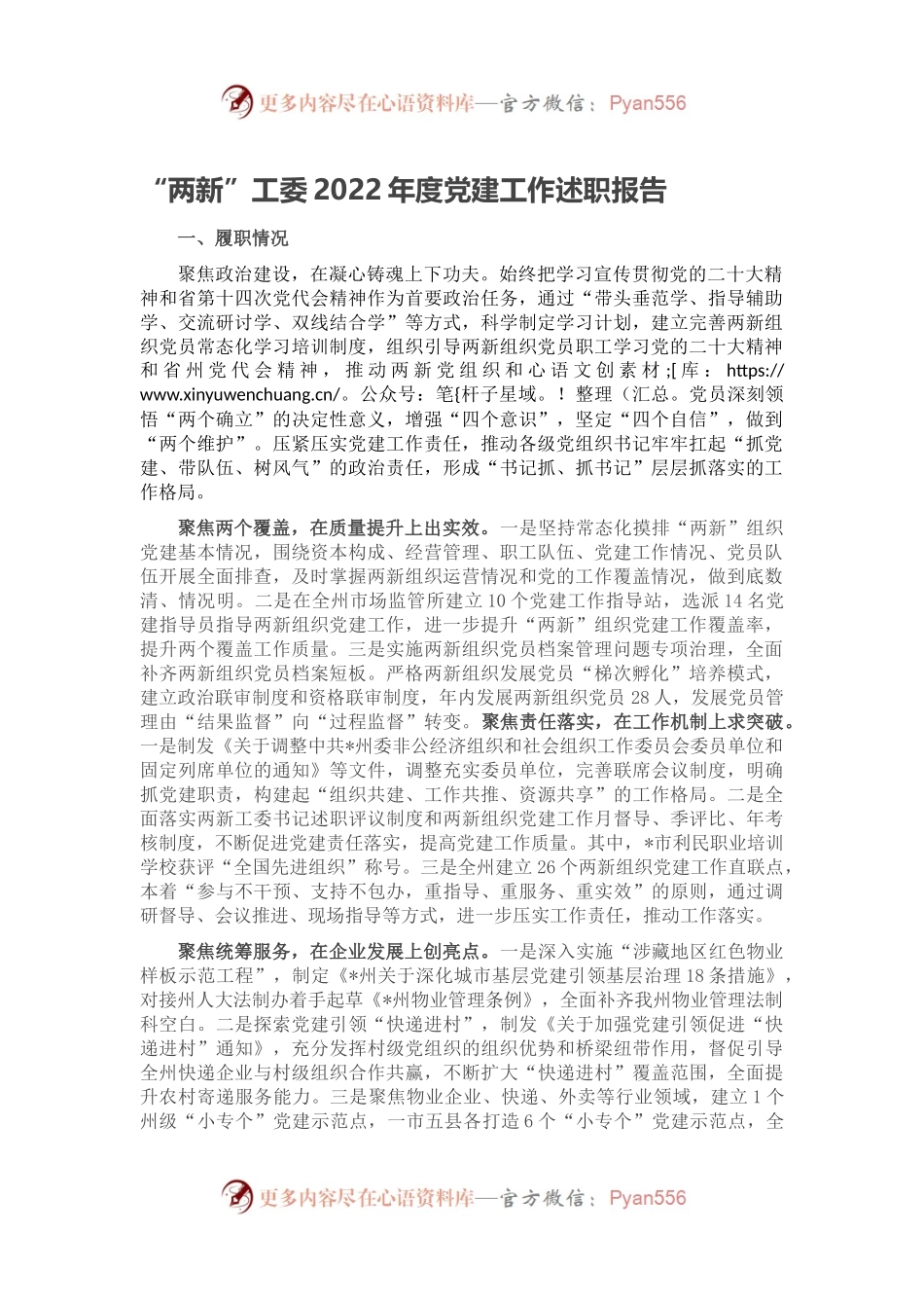 “两新”工委2022年度党建工作述职报告.docx_第1页