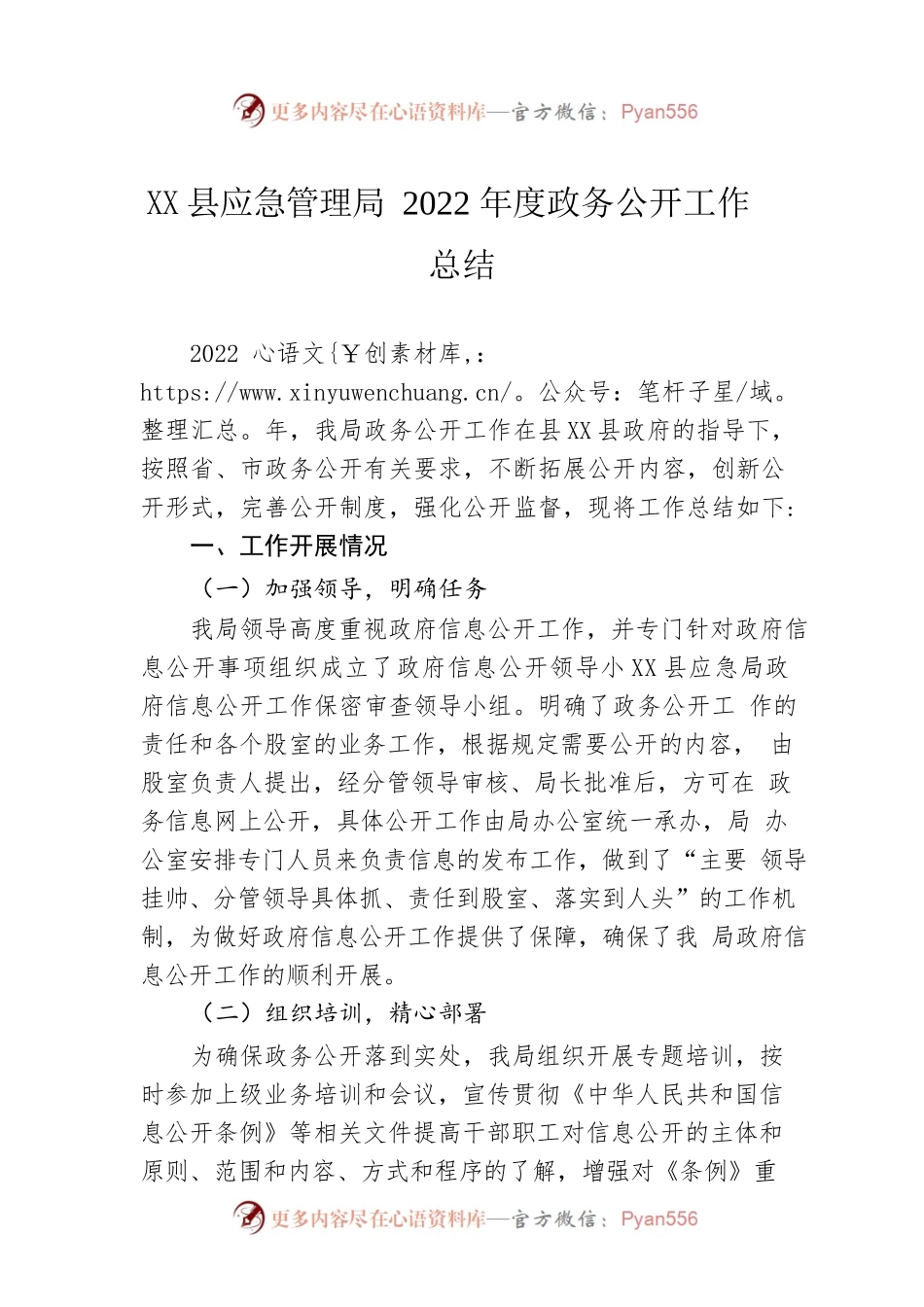 X县应急管理局2022年度政务公开工作总结（20221209）.docx_第1页