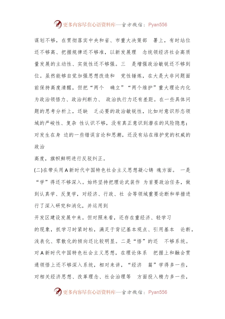 XX高新区党工委书记2022年度民主生活会“六个带头”对照检查材料.docx_第2页