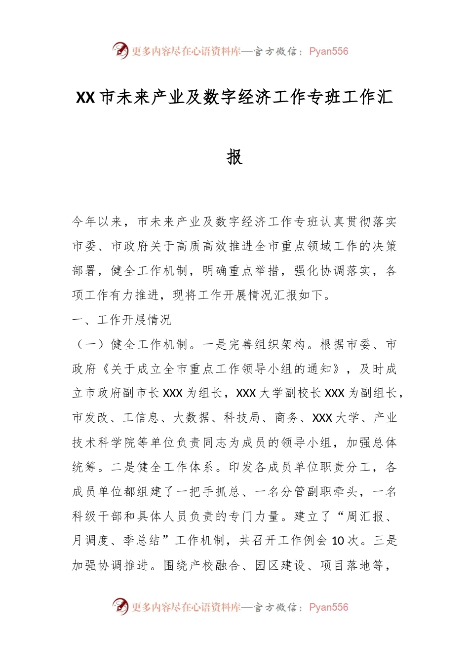 XX市未来产业及数字经济工作专班工作汇报.docx_第1页