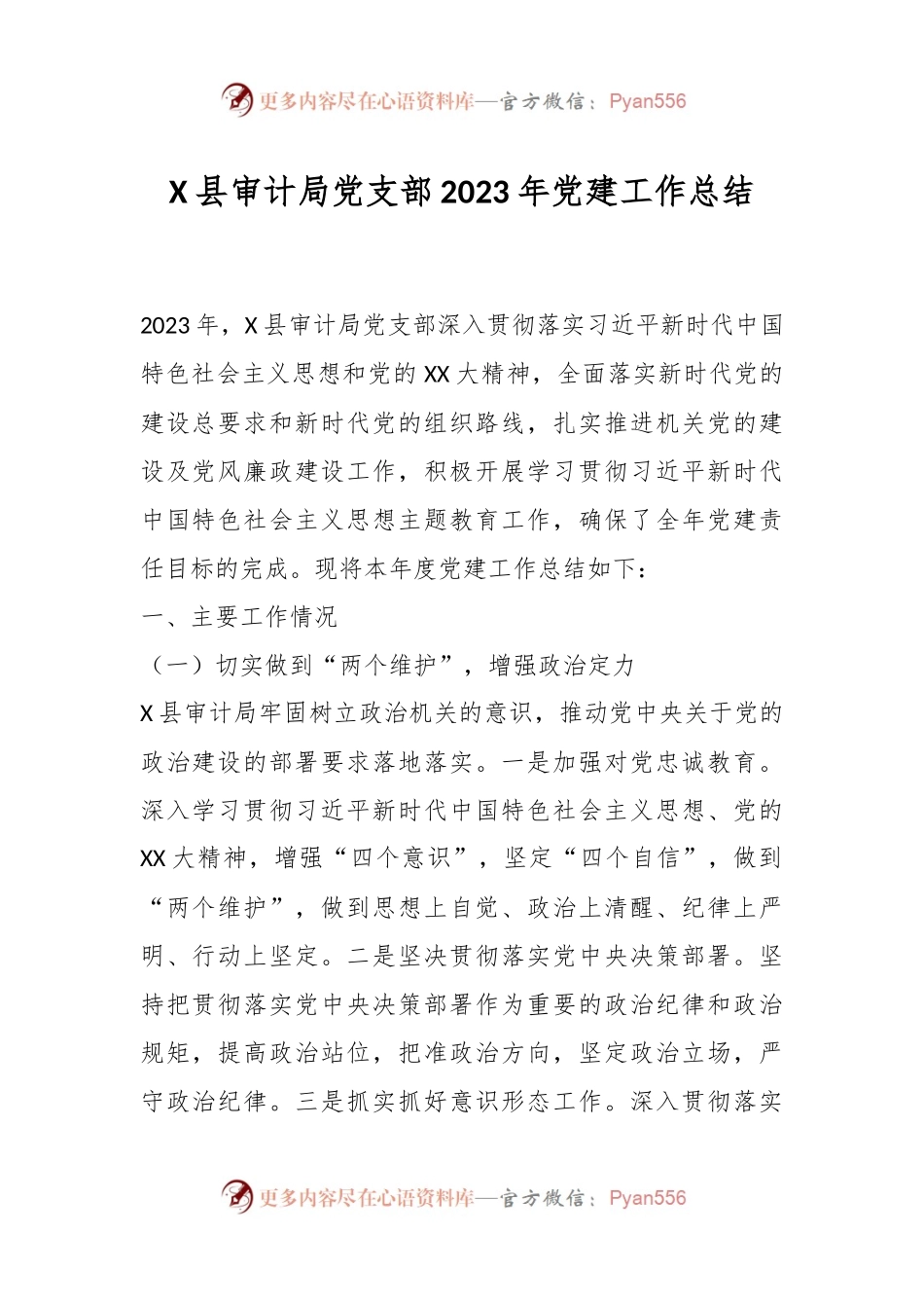X县审计局党支部2023年党建工作总结.docx_第1页