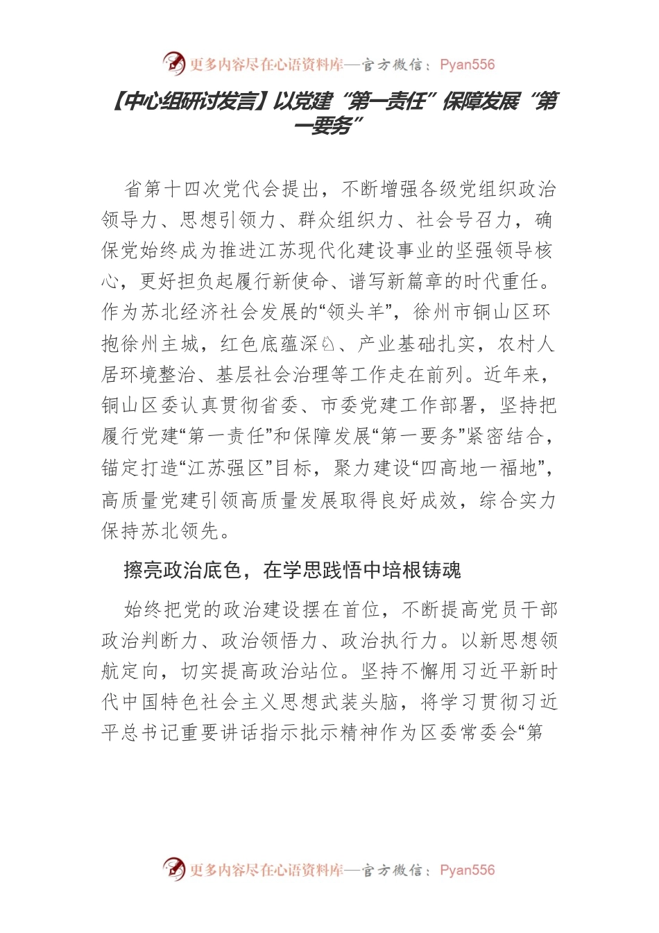 【中心组研讨发言】以党建“第一责任”保障发展“第一要务”.docx_第1页