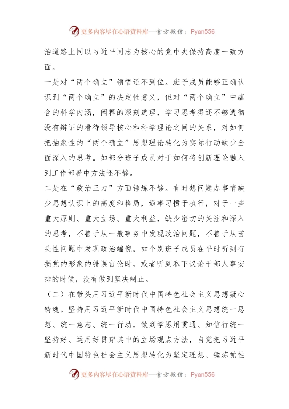 XX镇领导班子民主生活会对照检查材料.docx_第2页