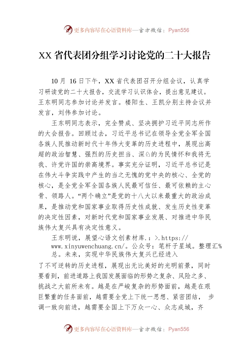 XX省代表团分组学习讨论党的二十大报告（20221017）.docx_第1页