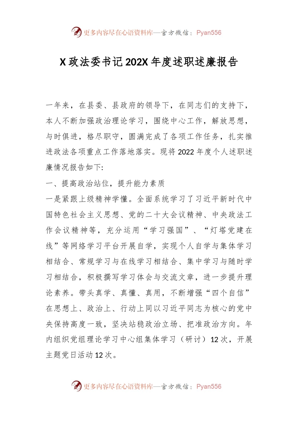 X政法委书记202X年度述职述廉报告.docx_第1页