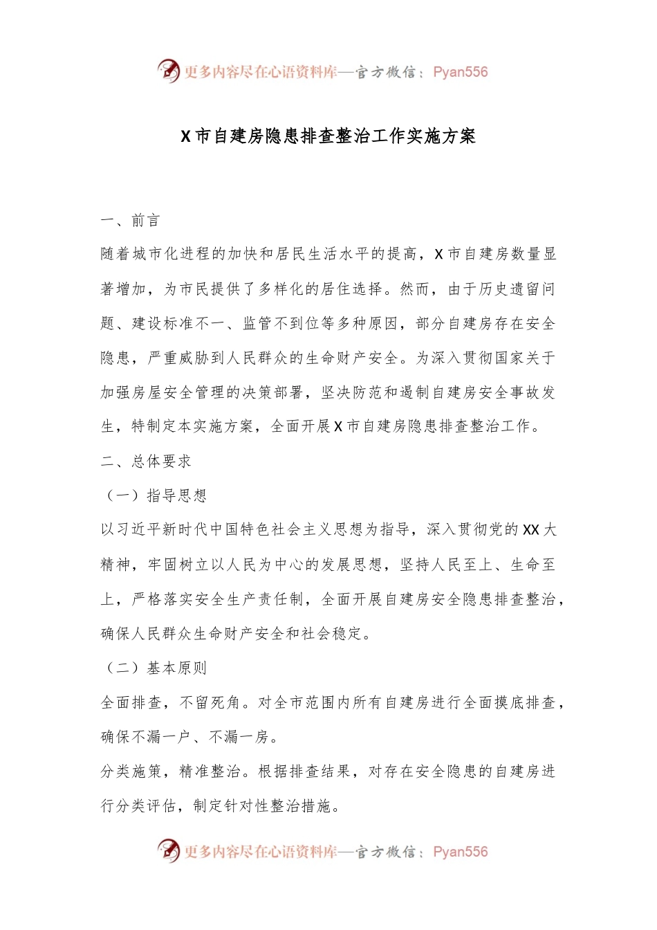 X市自建房隐患排查整治工作实施方案.docx_第1页