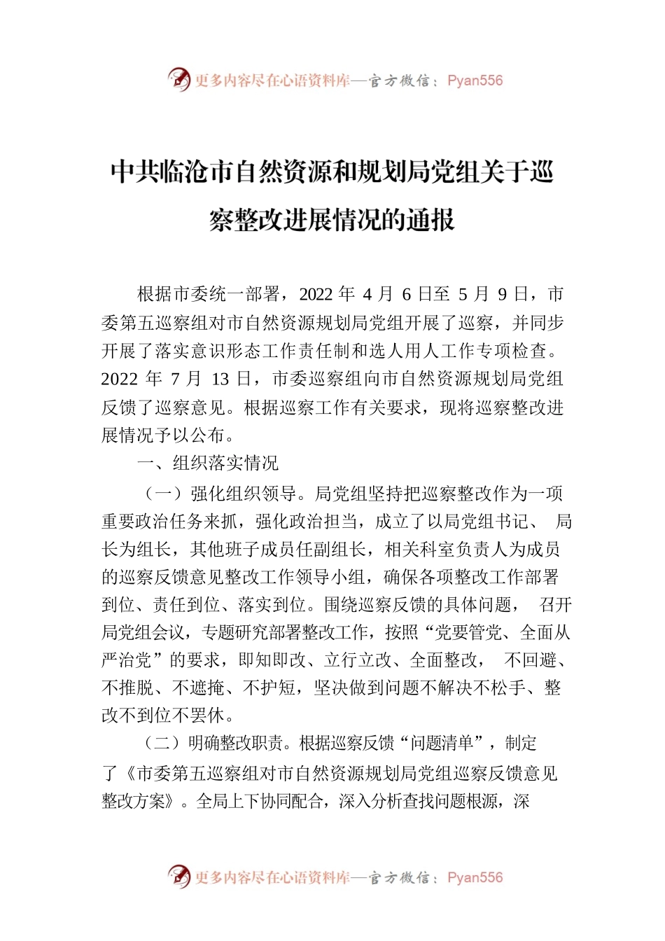 XX市自然资源和规划局党组关于巡察整改进展情况的通报.docx_第1页