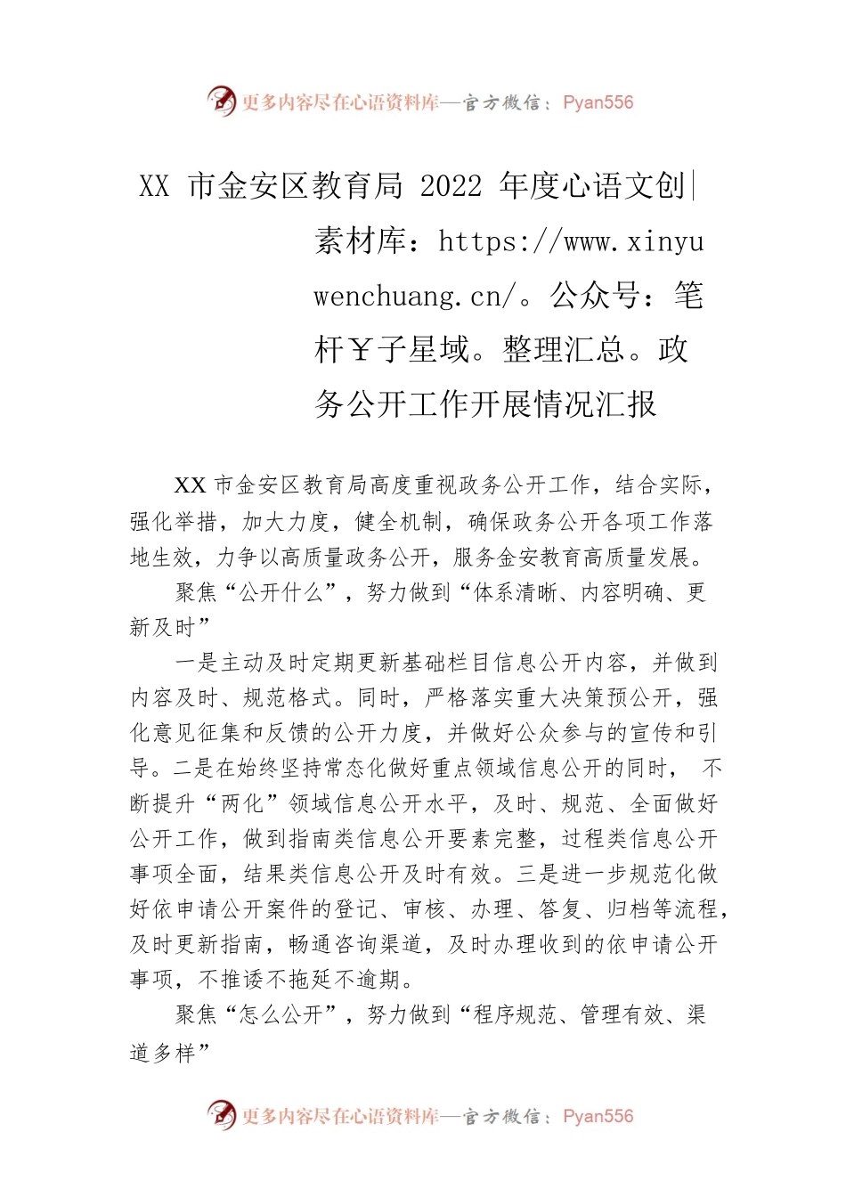 XX市金安区教育局2022年度政务公开工作开展情况汇报.docx_第1页