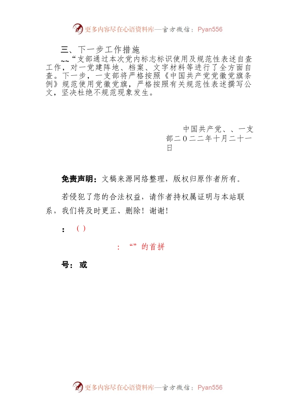 XX支部关于开展党内标志标识使用及规范性表述自查的情况报告.docx_第2页