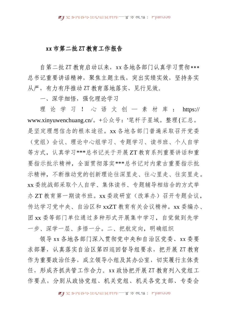 X市第二批主题教育工作报告.docx_第1页